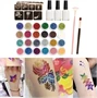 Glitter tattoos kit - 24 db színes csillámporral, rengeteg felragasztható sablonnal, ecsetekkel és ragasztókkal