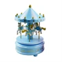 Felhúzható, zenélő- forgó körhinta lovacskákkal gyerekszobába - 11 x 18 cm - kék